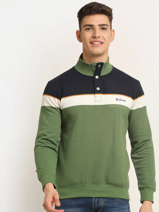 Men Green Colourblocked Sweatshirt