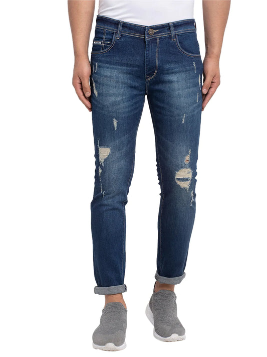 Men Blue Slim Fit Mid-Rise Mildly Distressed Jeans