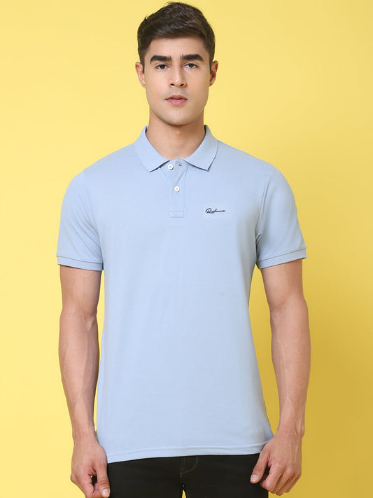 Polo Collar Blue Slim Fit Cotton T-Shirt