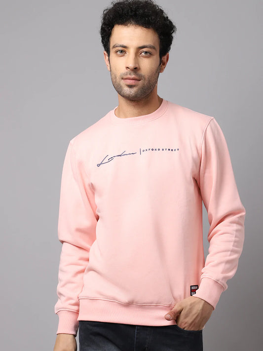 Men Peach-Coloured Solid Sweatshirt