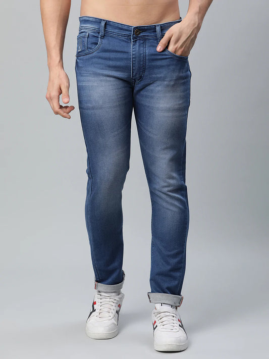 Men Blue Slim Fit Light Fade Mid-Rise Stretchable Jeans