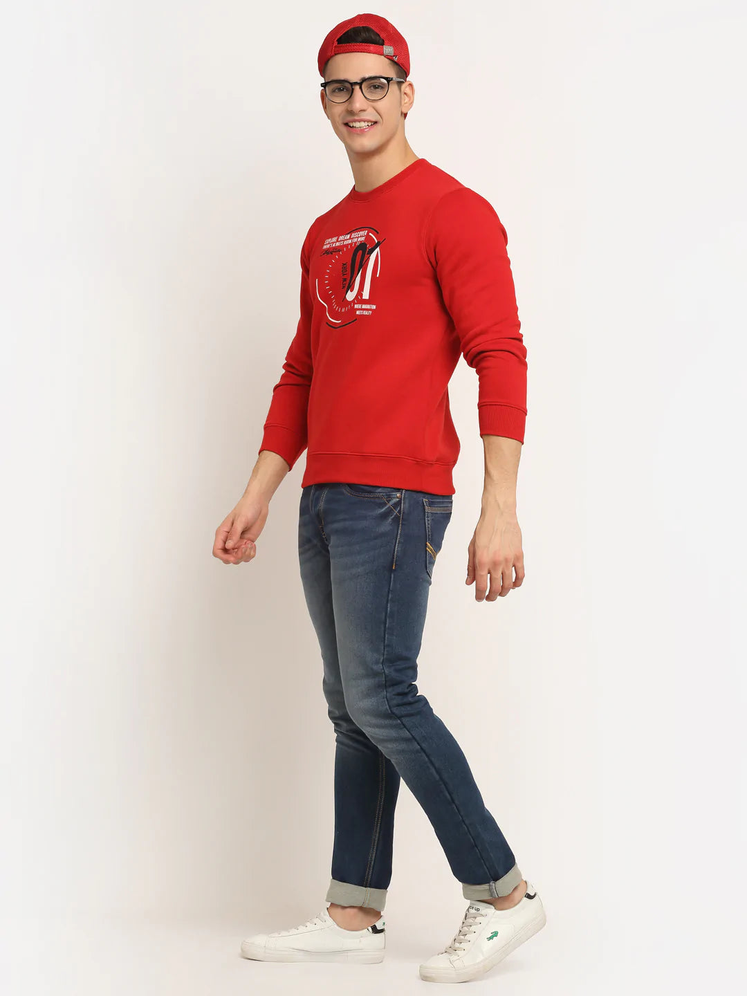 Men Red Printed Sweatshirt