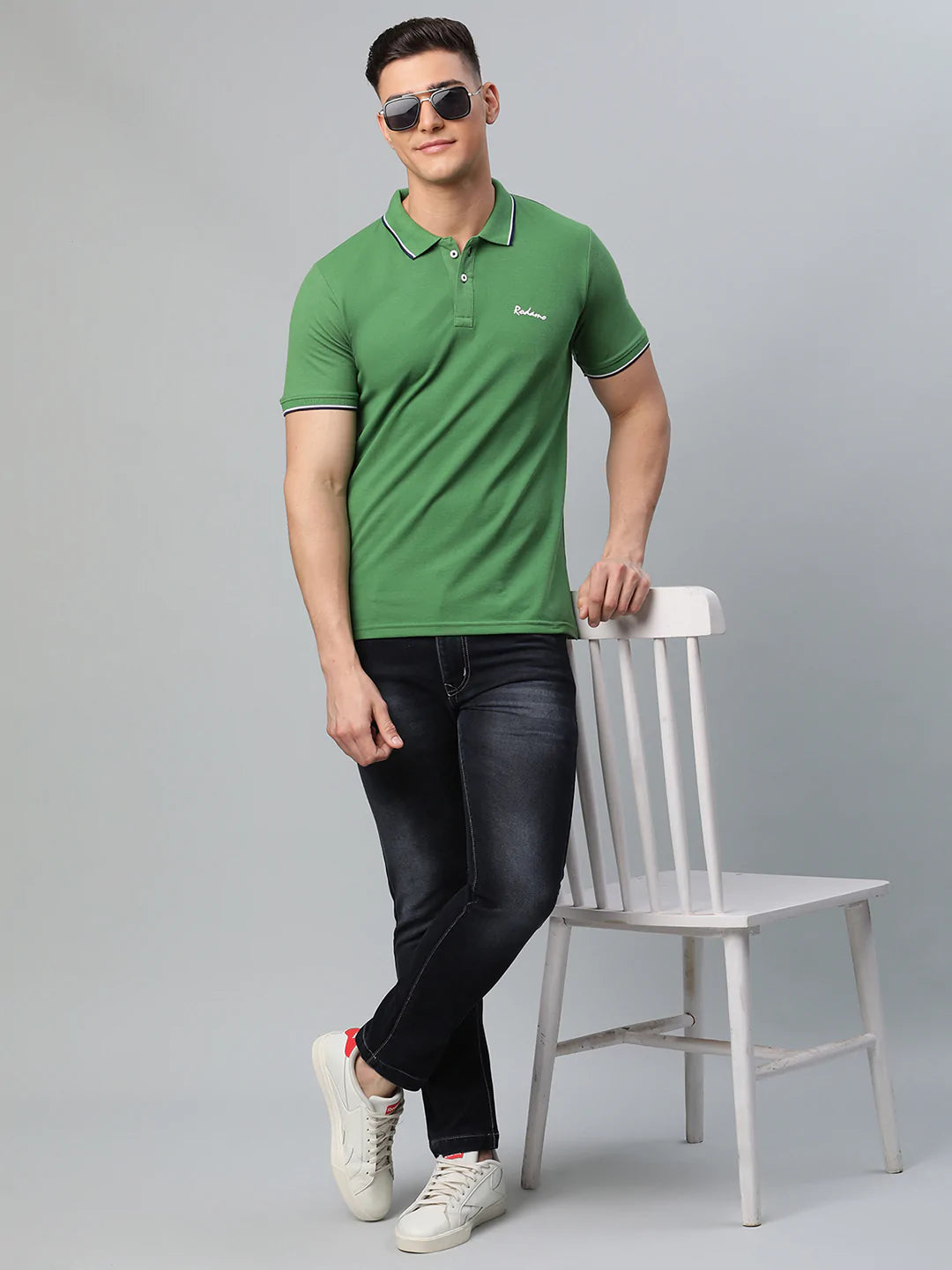 Men Green Polo Collar Slim Fit T-shirt