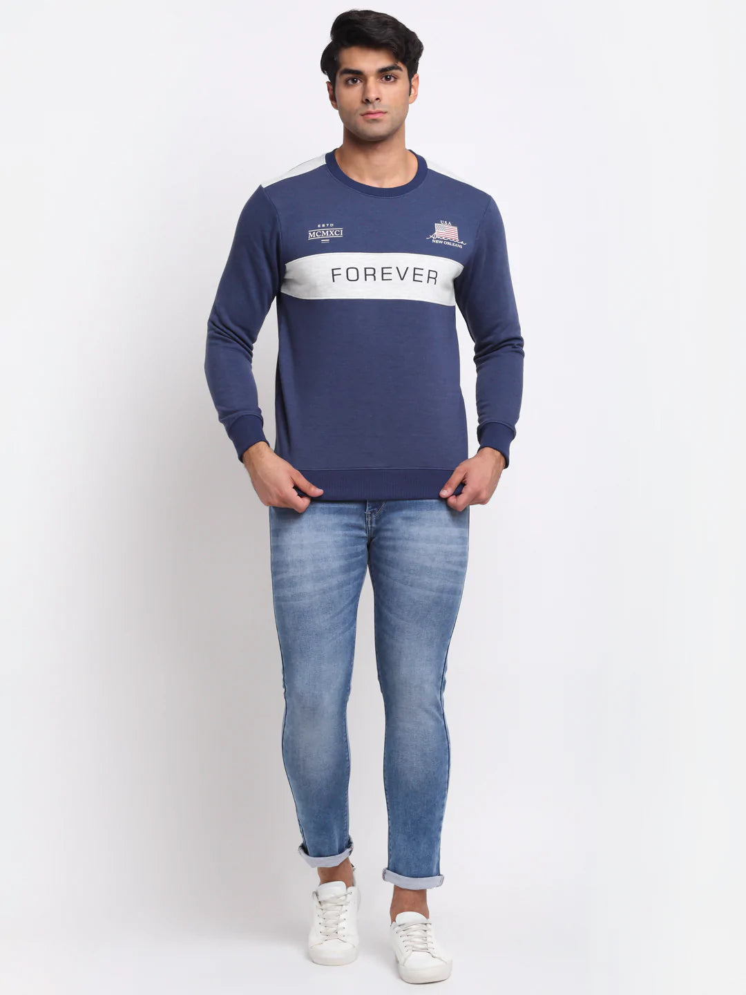 Men Blue Printed Sweatshirt