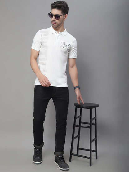 Typography Printed Polo Collar Slim Fit Cotton T-shirt