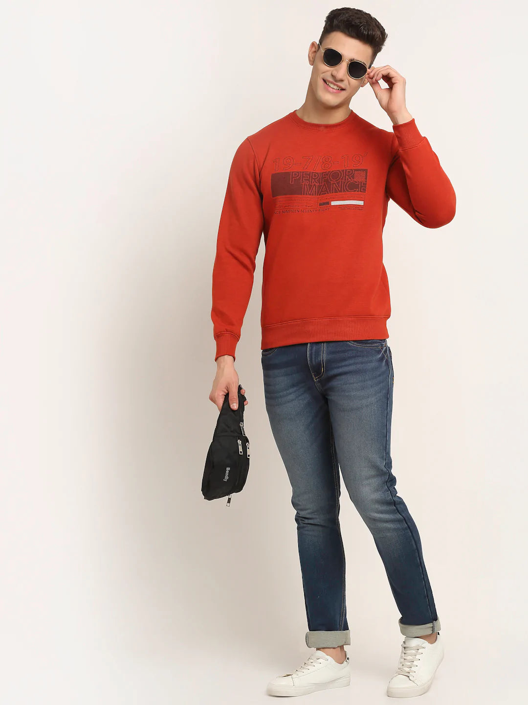 Men Rust Printed Sweatshirt