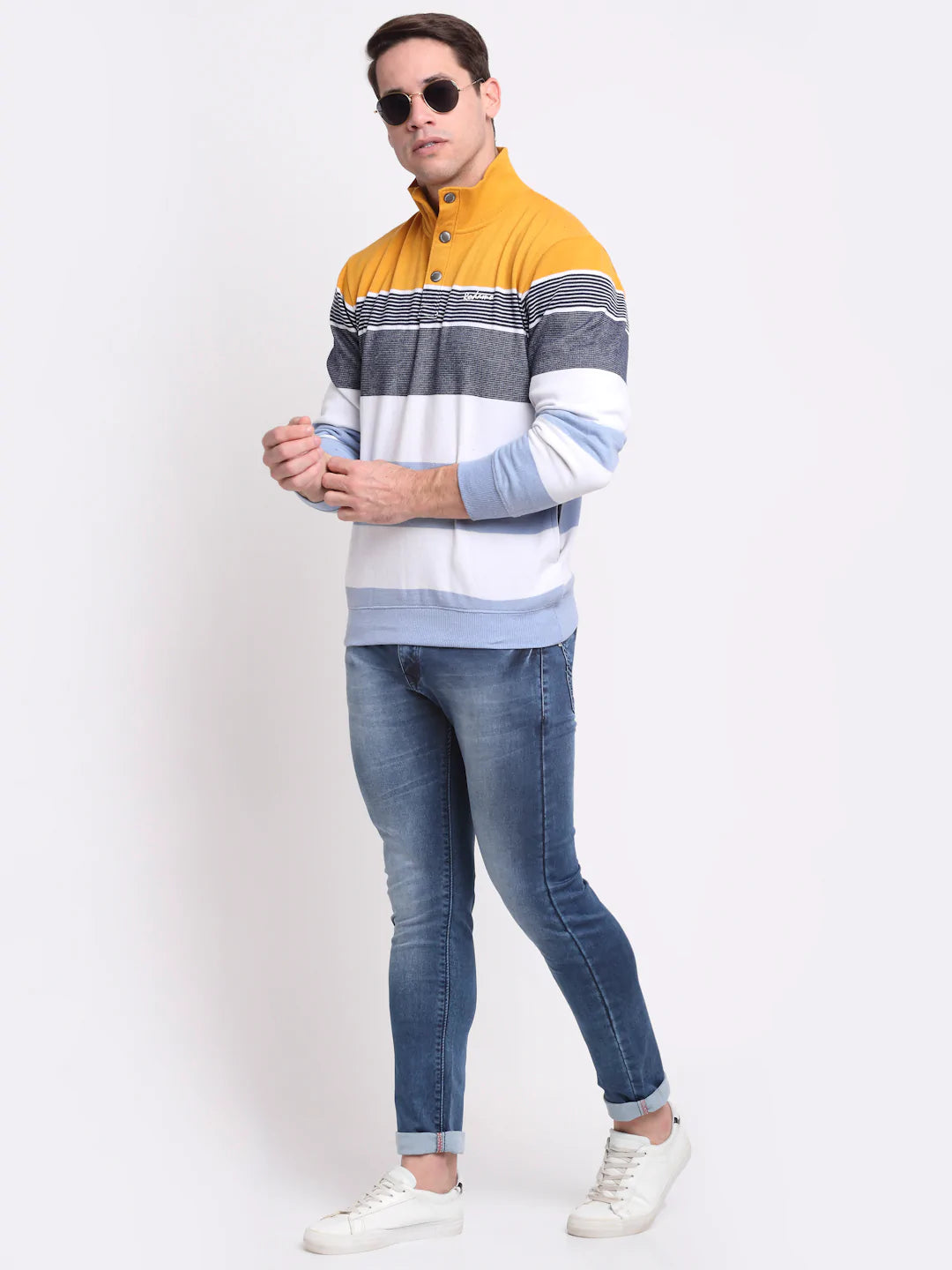 Men Multicoloured Striped Sweatshirt