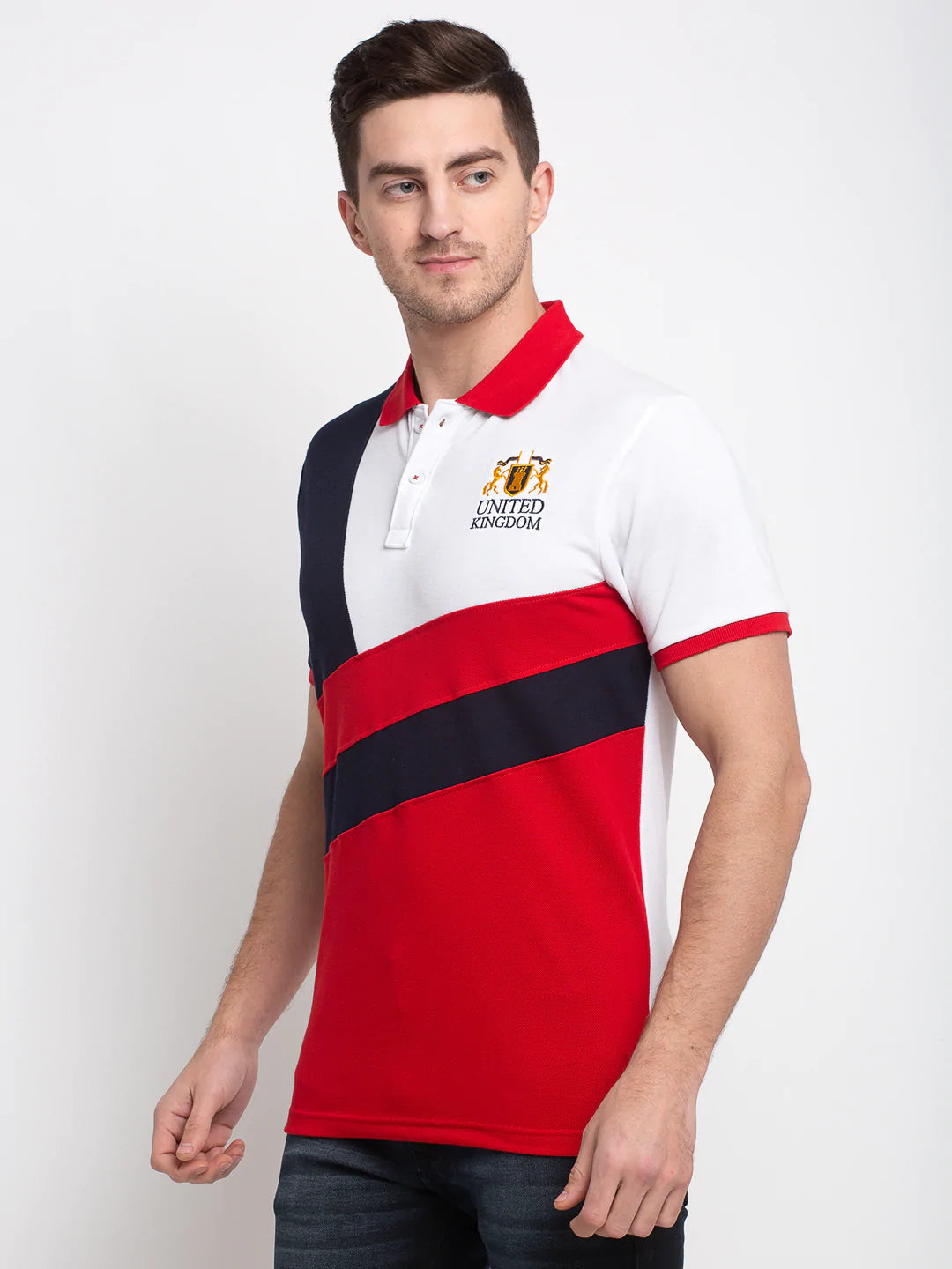Men Red Colourblocked Polo Collar T-shirt