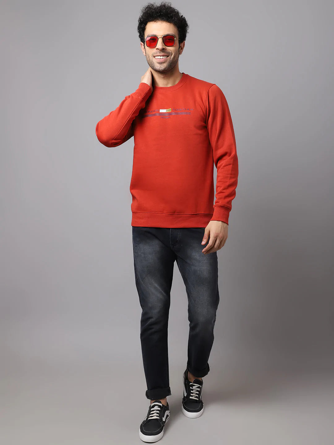 Men Rust Round Neck Sweatshirts
