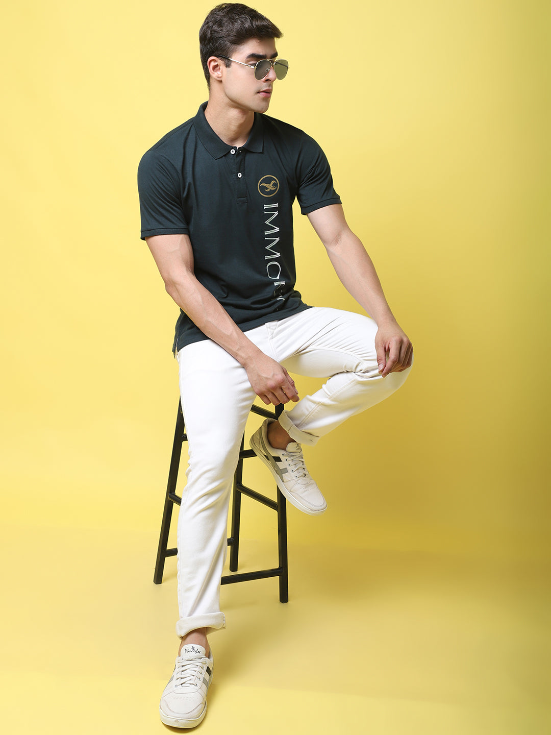 Typography Printed Polo Collar Cotton Slim Fit T-shirt