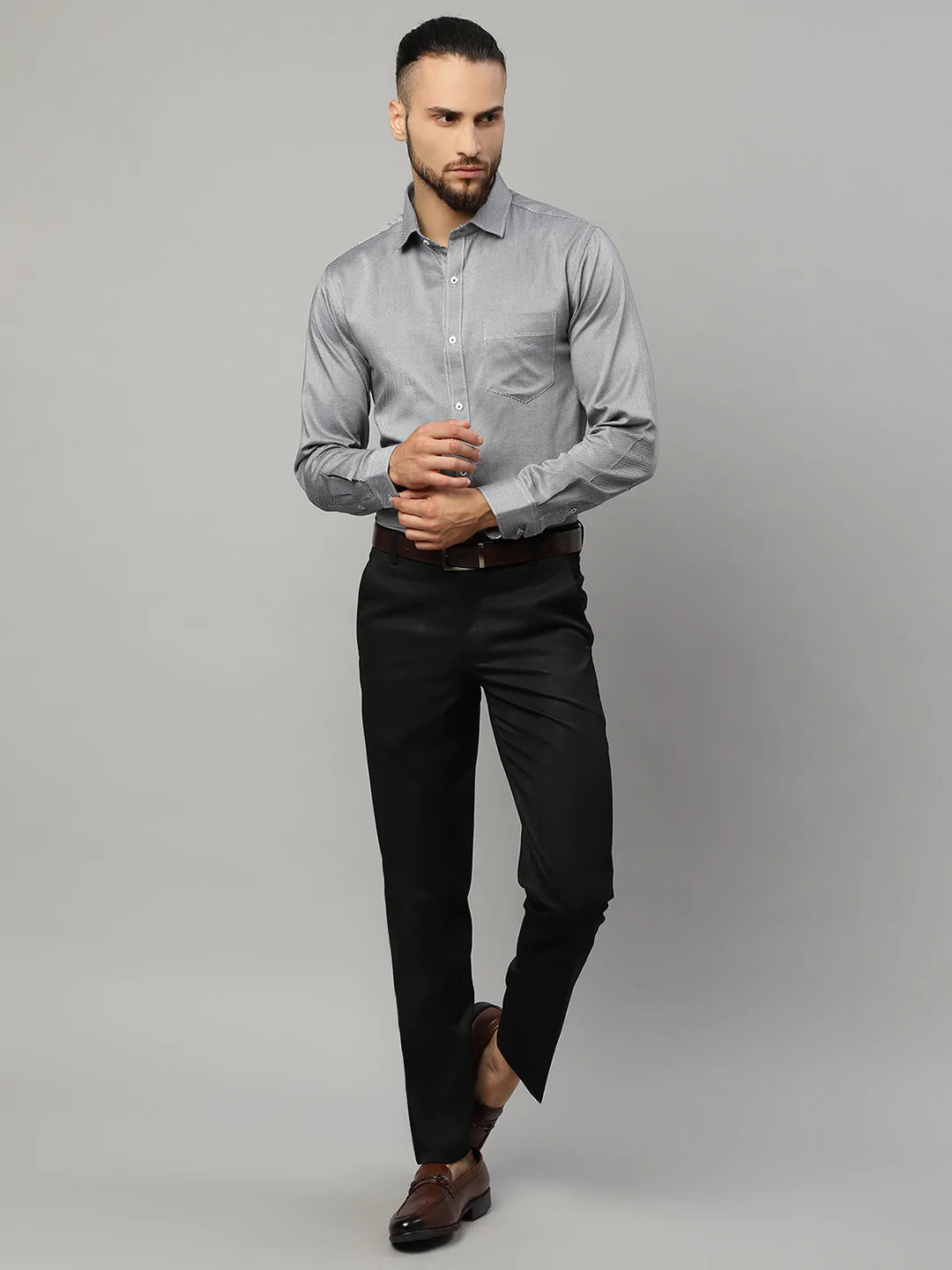 Men Black Slim Fit Micro Checks Checked Casual Shirt