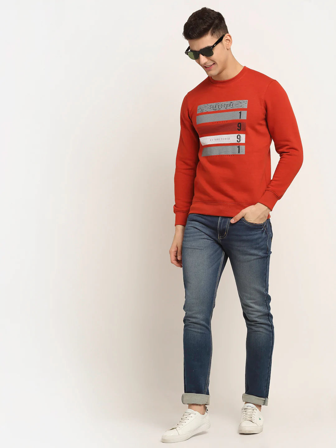 Men Rust  Grey Printed Sweatshirt
