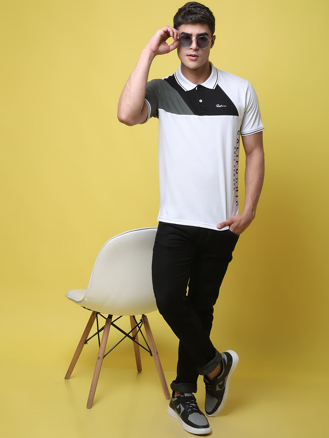 Typography Printed Colourblocked Polo Collar Cotton Slim Fit T-shirt
