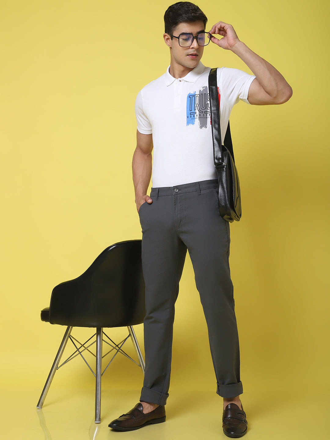 Typography Printed Polo Collar Slim Fit T-shirt