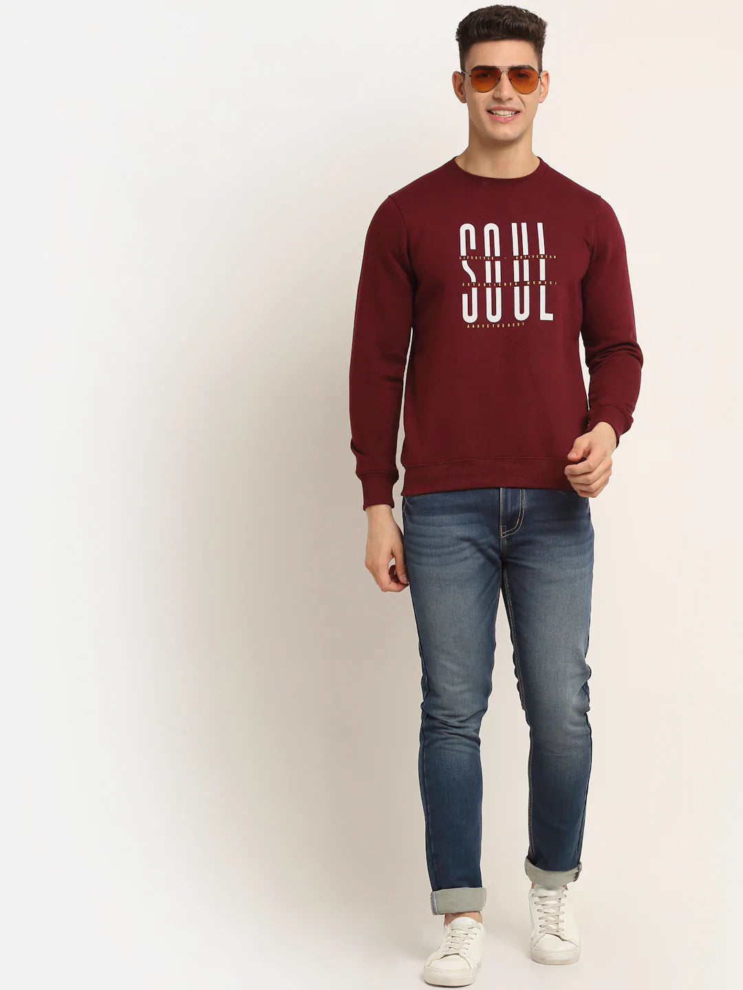 Men Maroon Printed Sweatshirt