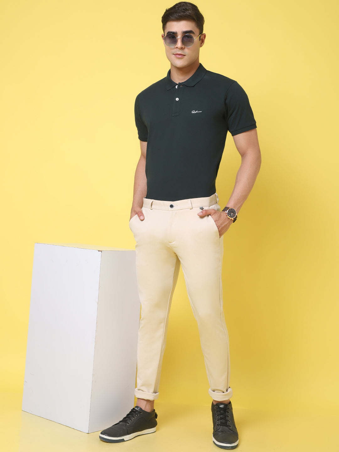 Polo Collar Green Slim Fit Cotton T-Shirt