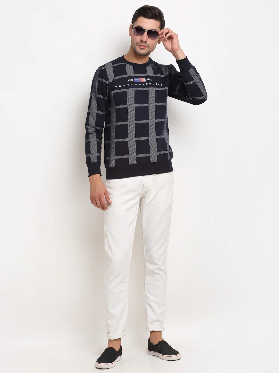 Men Navy Blue Printed Sweatshirt