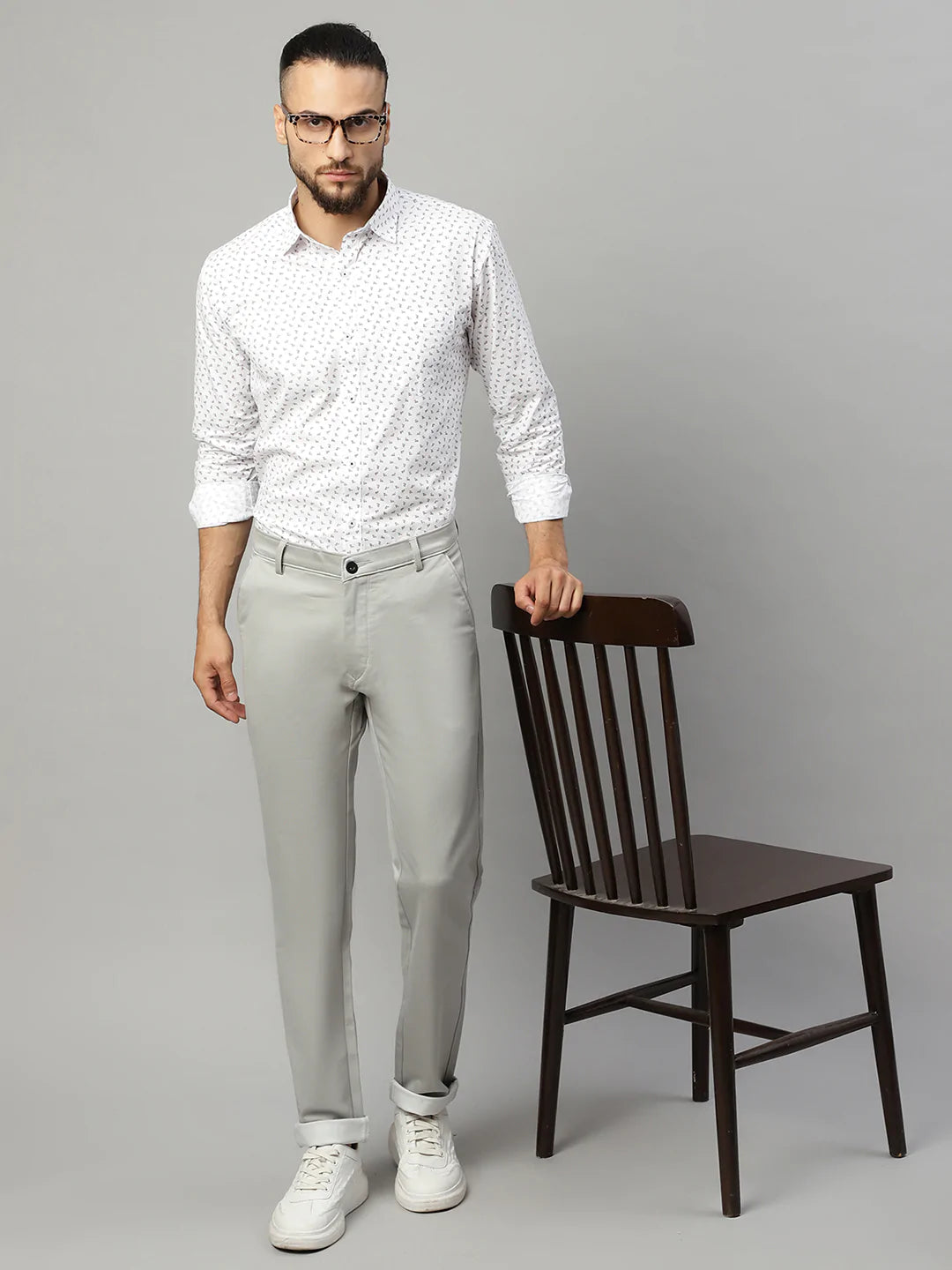 Men Grey Slim Fit Trousers