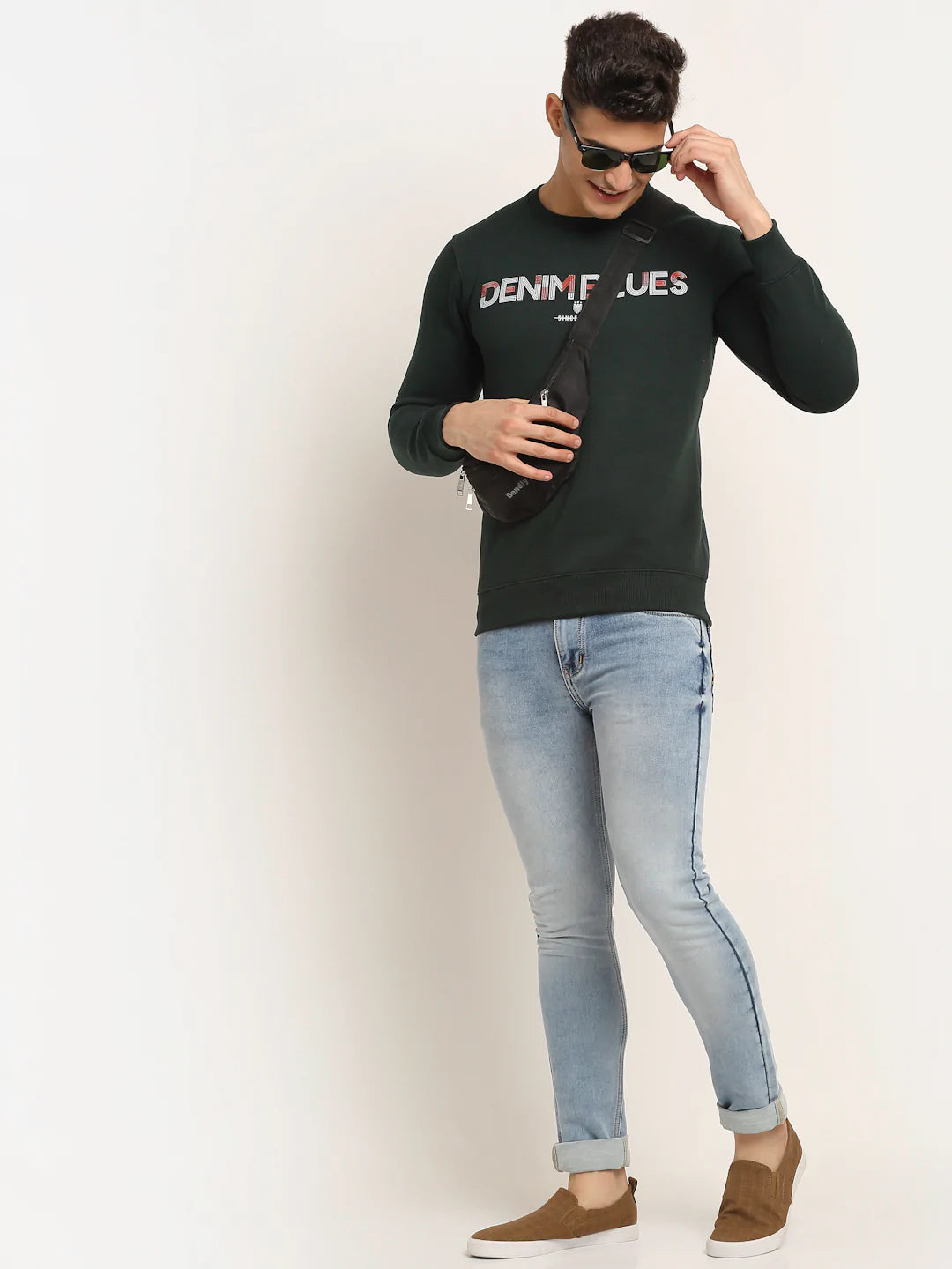 Men Olive Green Printed Sweatshirt