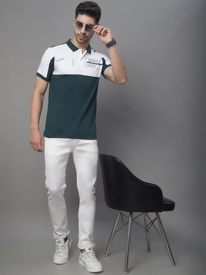Colourblocked Polo Collar Slim Fit Cotton T-Shirt