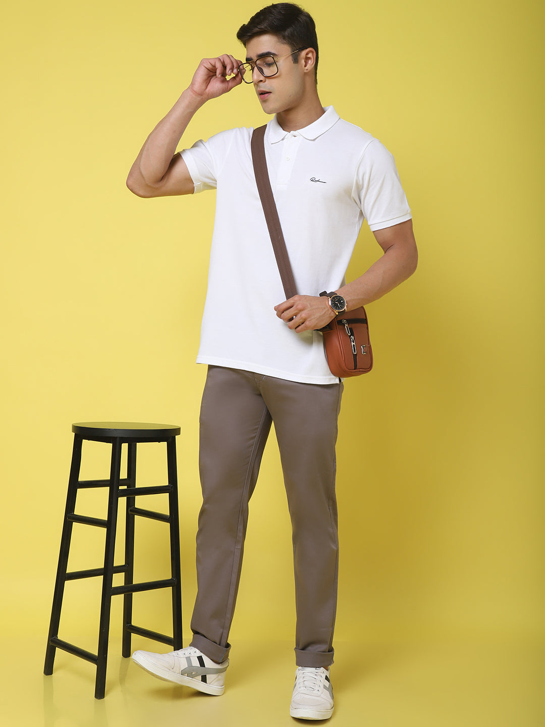 Polo Collar White Slim Fit Cotton T-Shirt