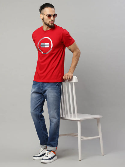 Men Red Printed Slim Fit T-shirt