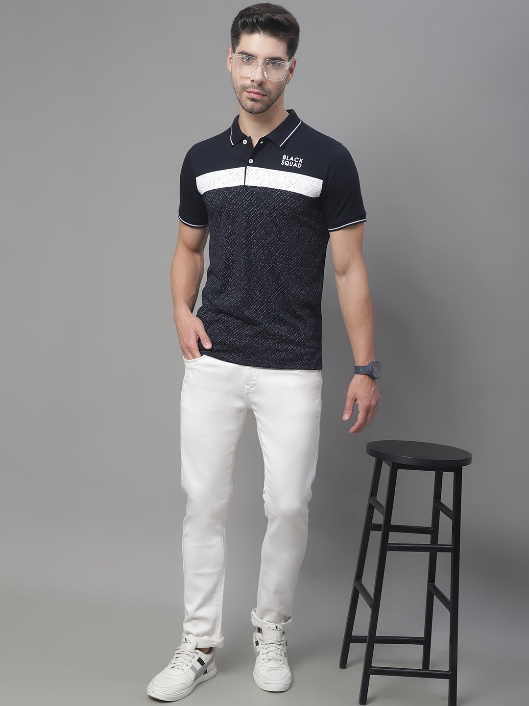 Abstract Printed Polo Collar Cotton Slim Fit T-shirt