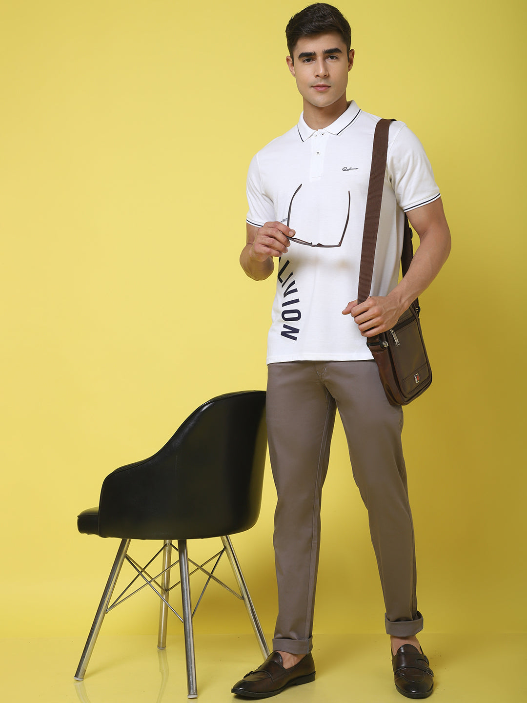 Typography Printed Polo Collar Cotton Slim Fit T-shirt