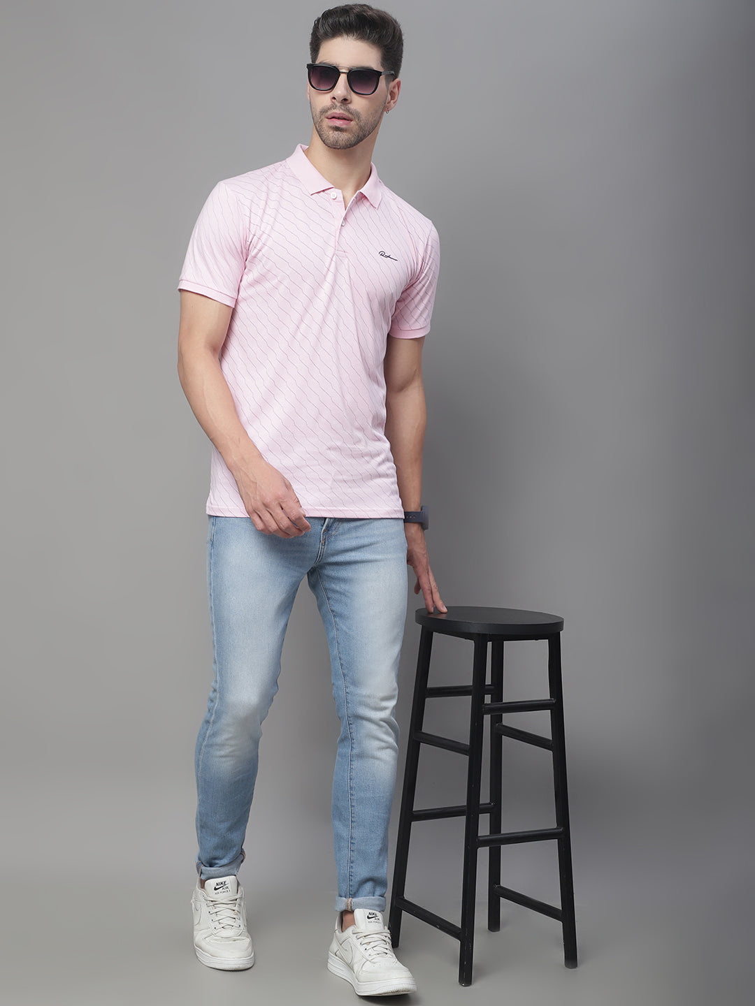 Geometric Printed Polo Collar Cotton Slim Fit T-shirt