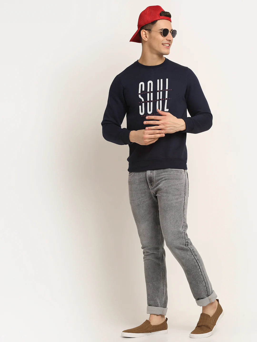 Men Navy Blue Printed Sweatshirt