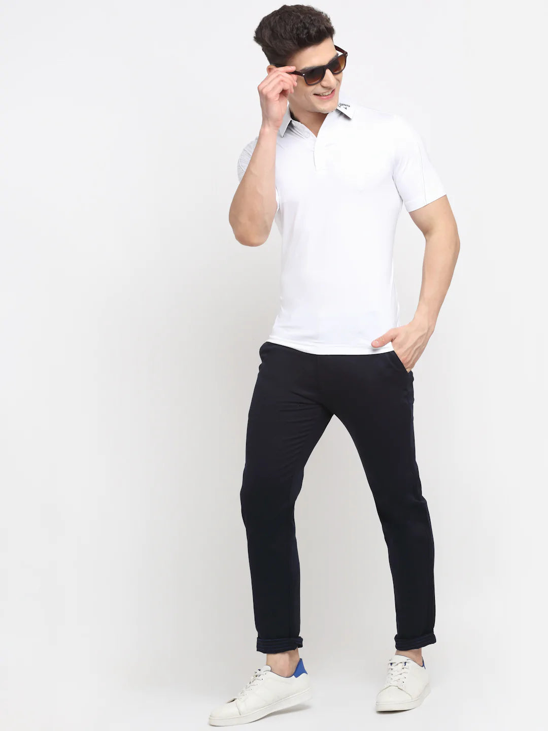 Men Navy Blue Slim Fit Chinos Trousers