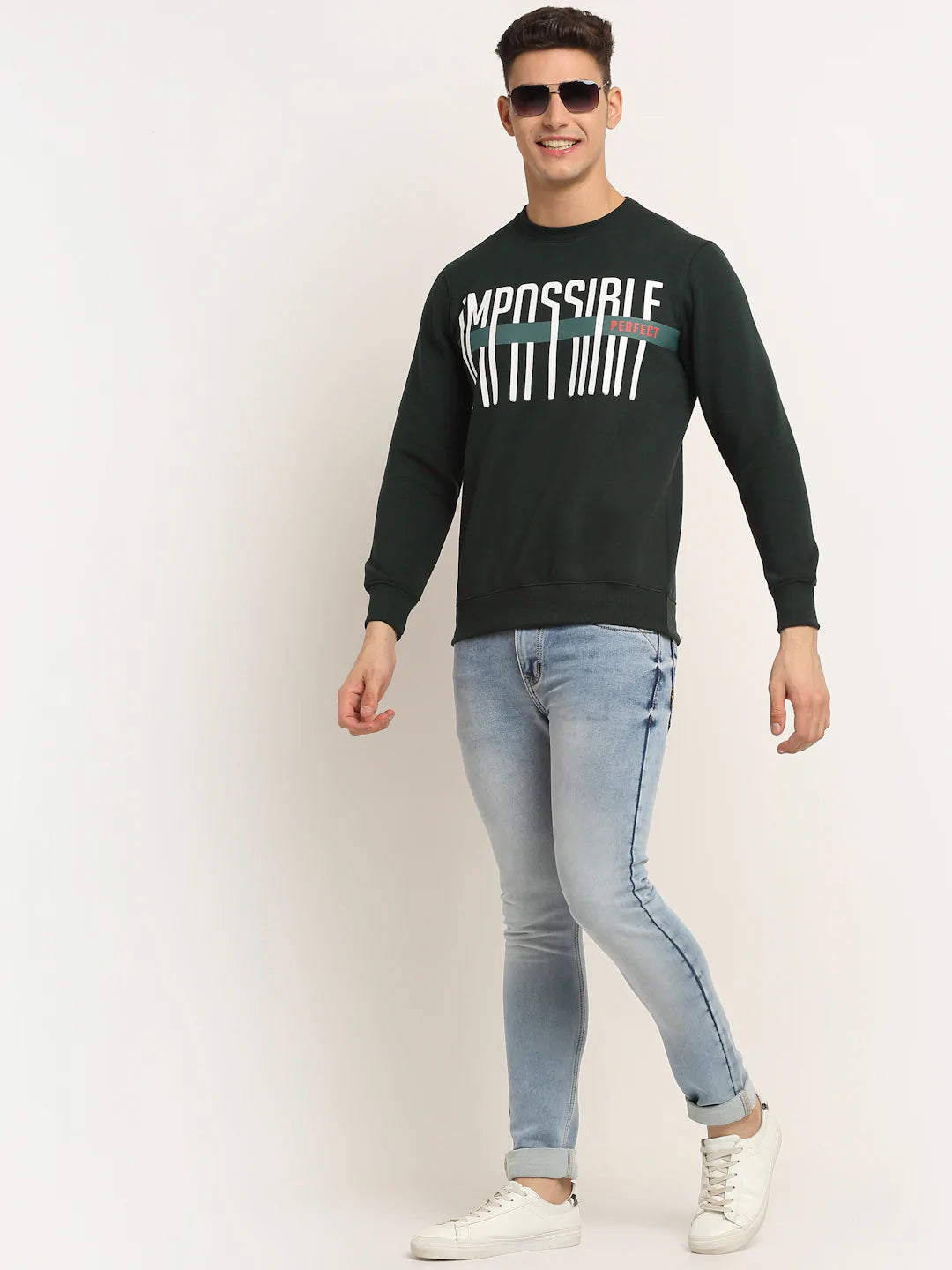 Men Green Printed Fleece Sweatshirt