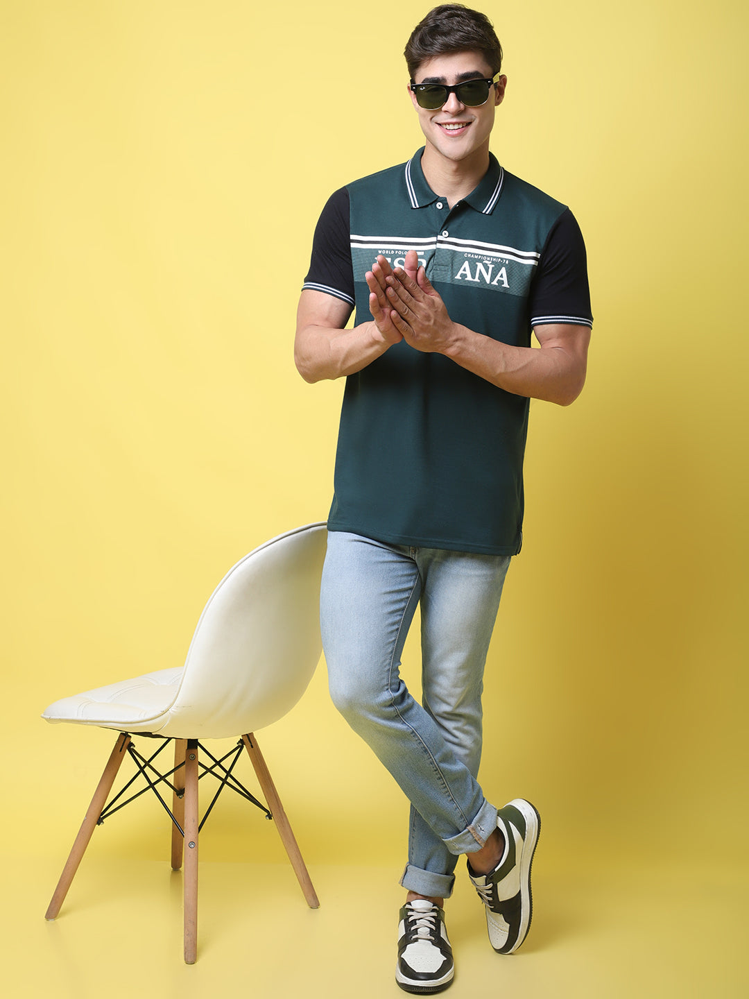Typography Printed Polo Collar Slim Fit T-shirt