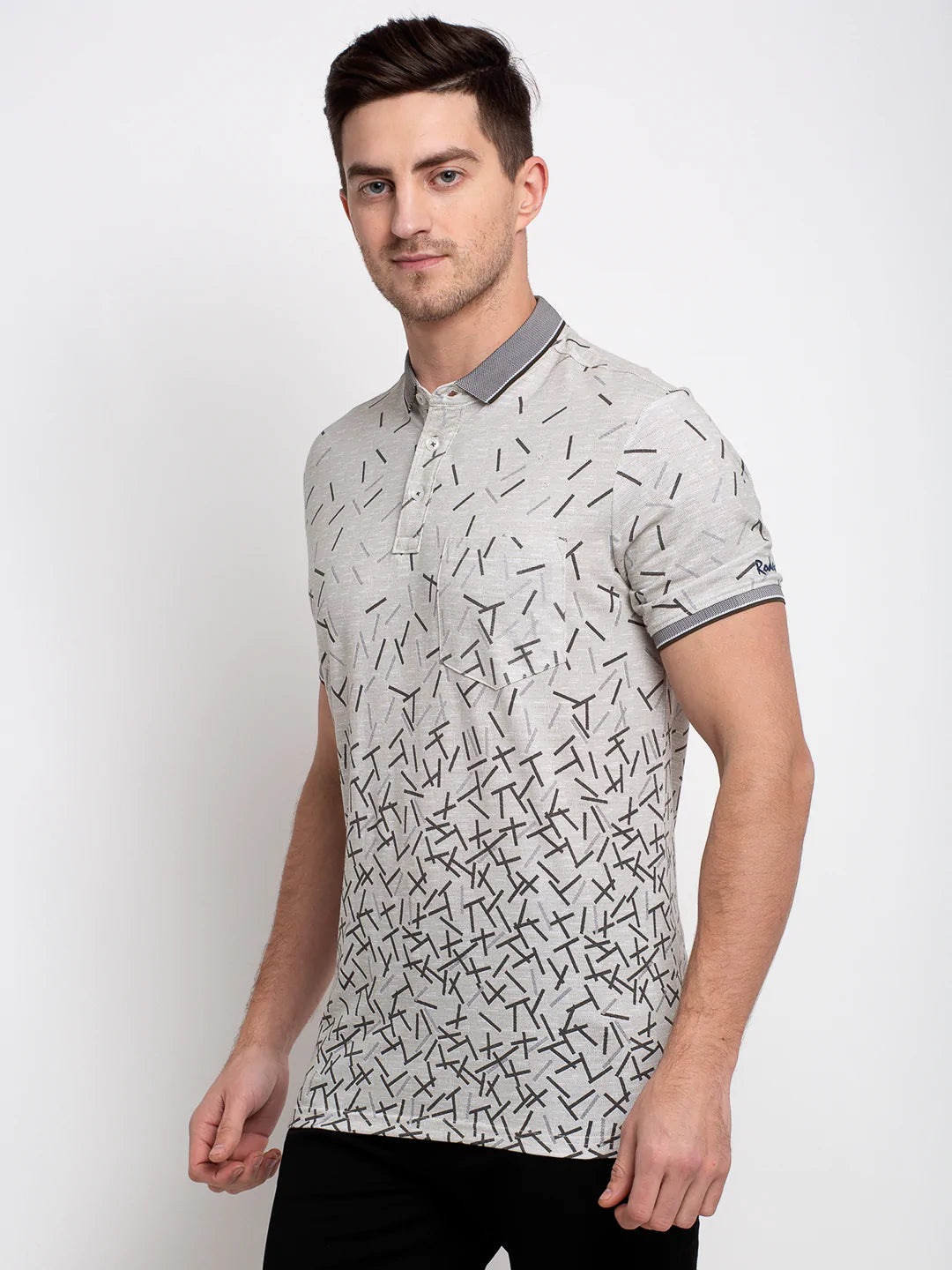 Men Grey Printed Polo Collar T-shirt