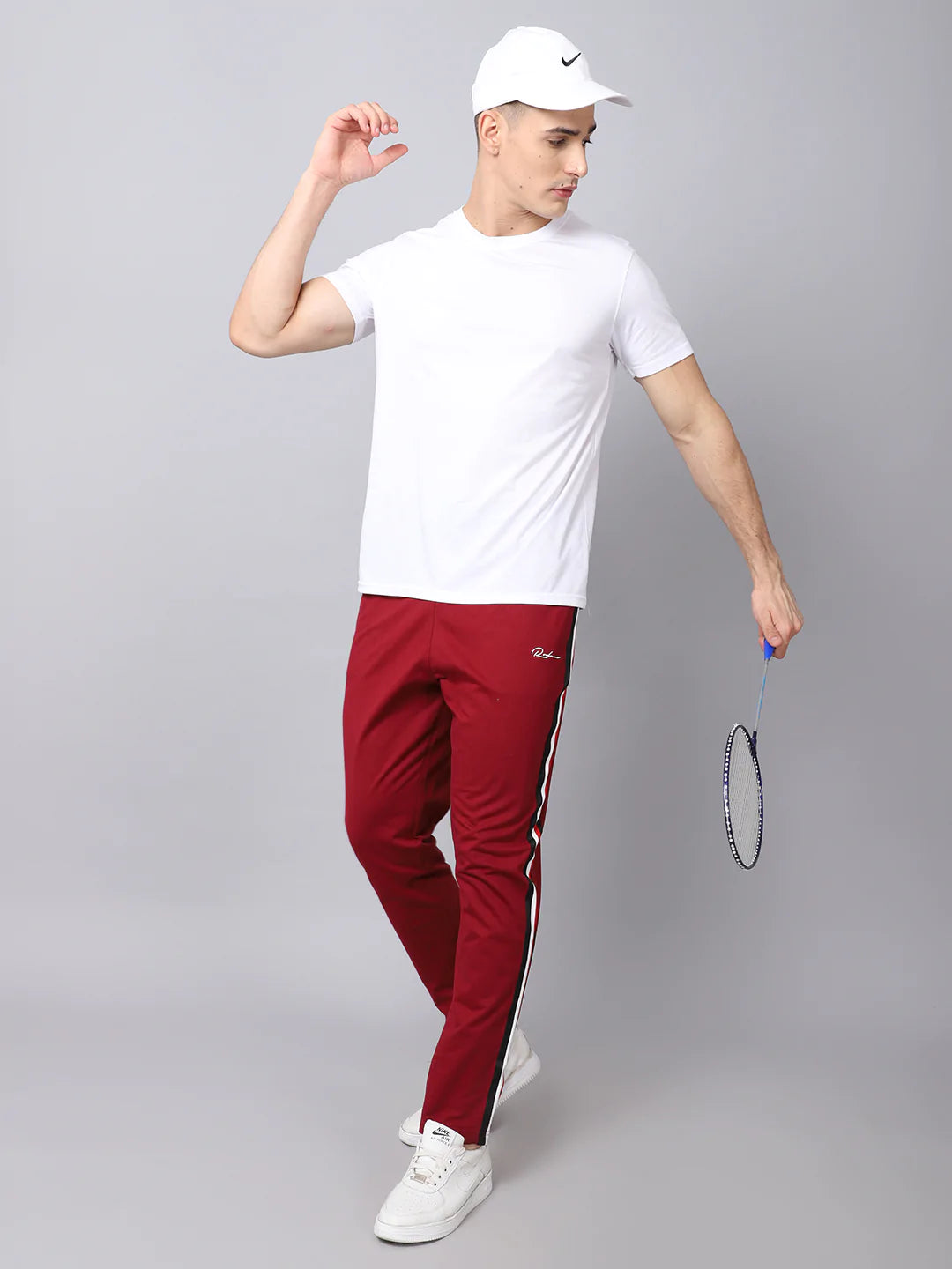 Men Maroon Striped Slim-Fit Cotton Trackpants