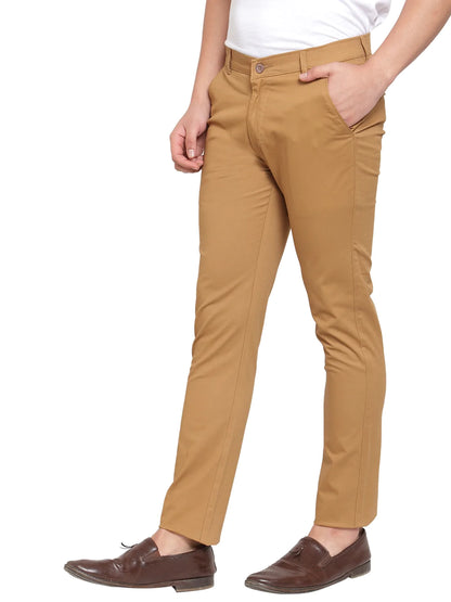 Men Brown Slim Fit Solid Regular Trousers