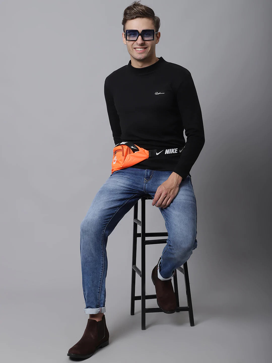 Men Black Slim Fit Cotton T-shirt