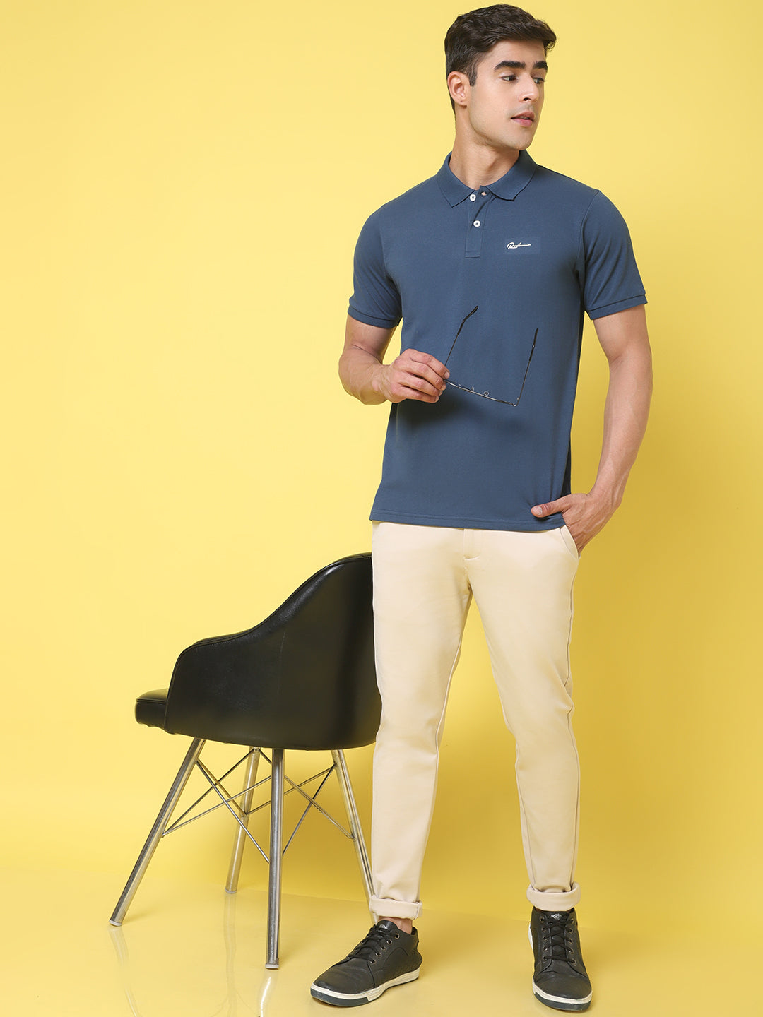 Polo Collar Blue Slim Fit Cotton T-Shirt