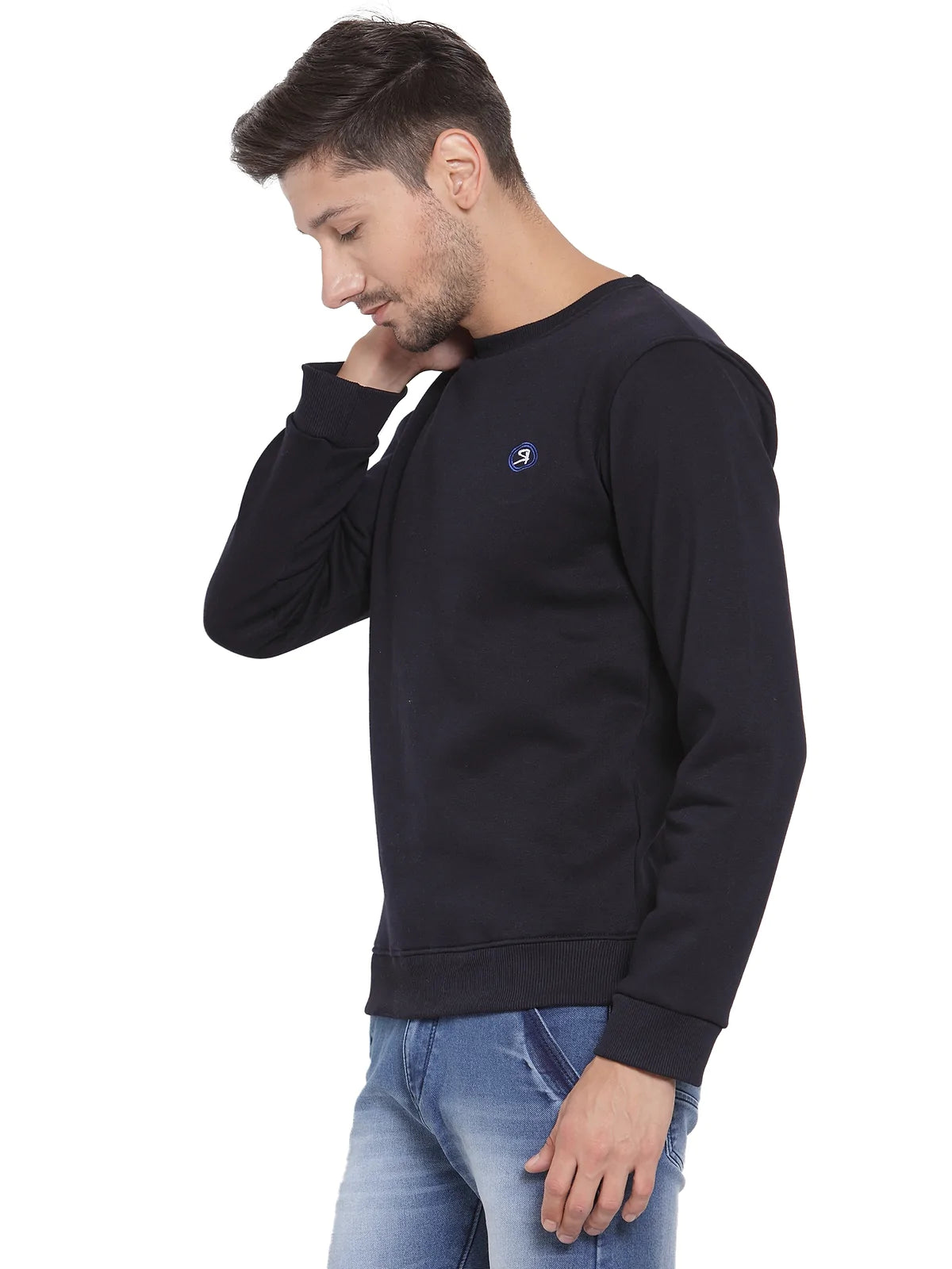 Men Navy Blue Slim Fit Sweatshirts