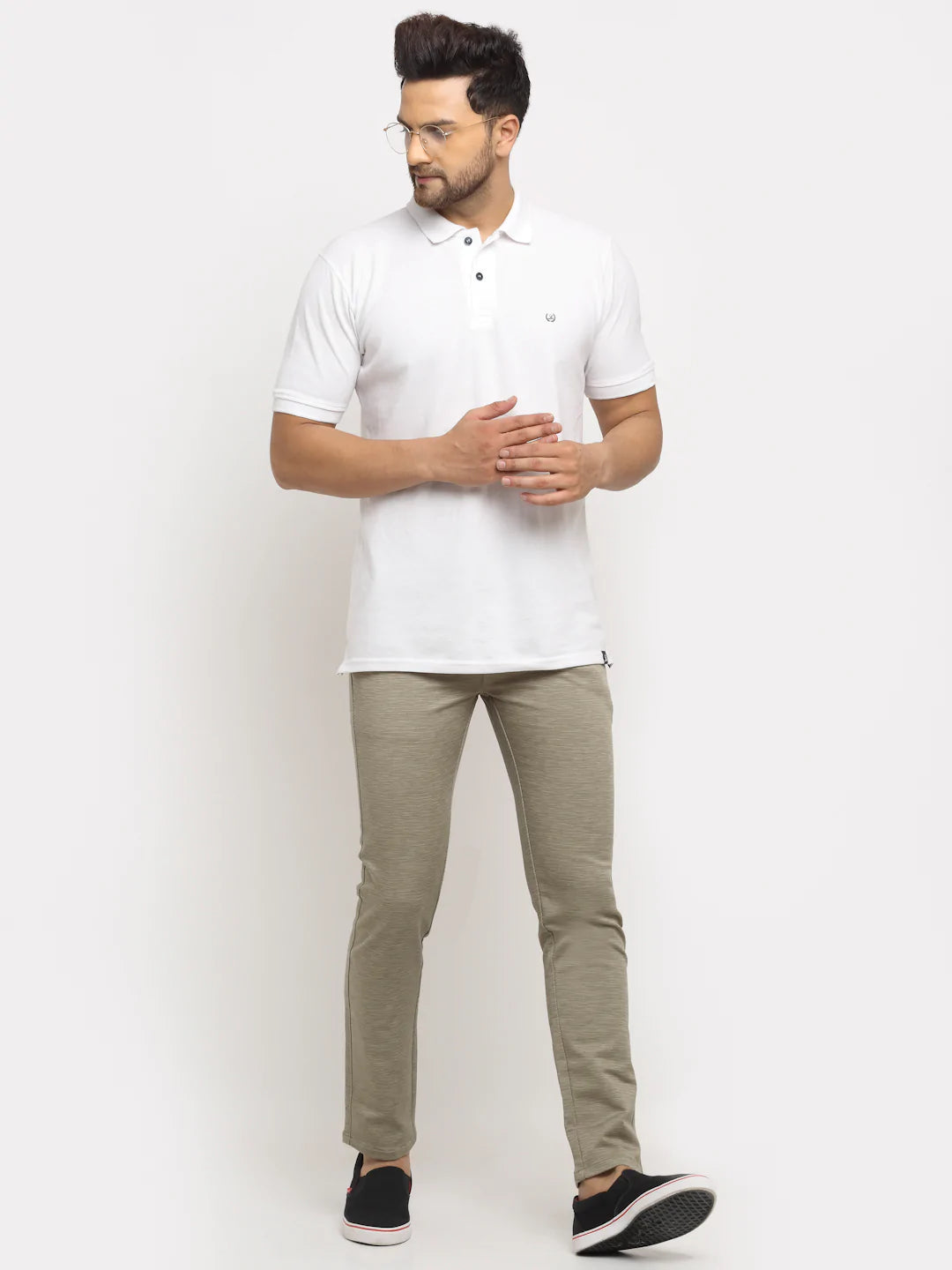 Men Khaki Textured Slim Fit Trousers
