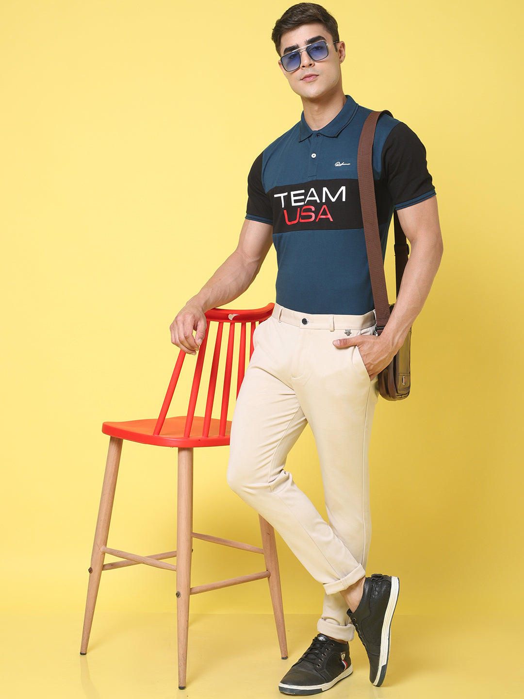 Typography Printed Polo Collar Slim Fit T-shirt