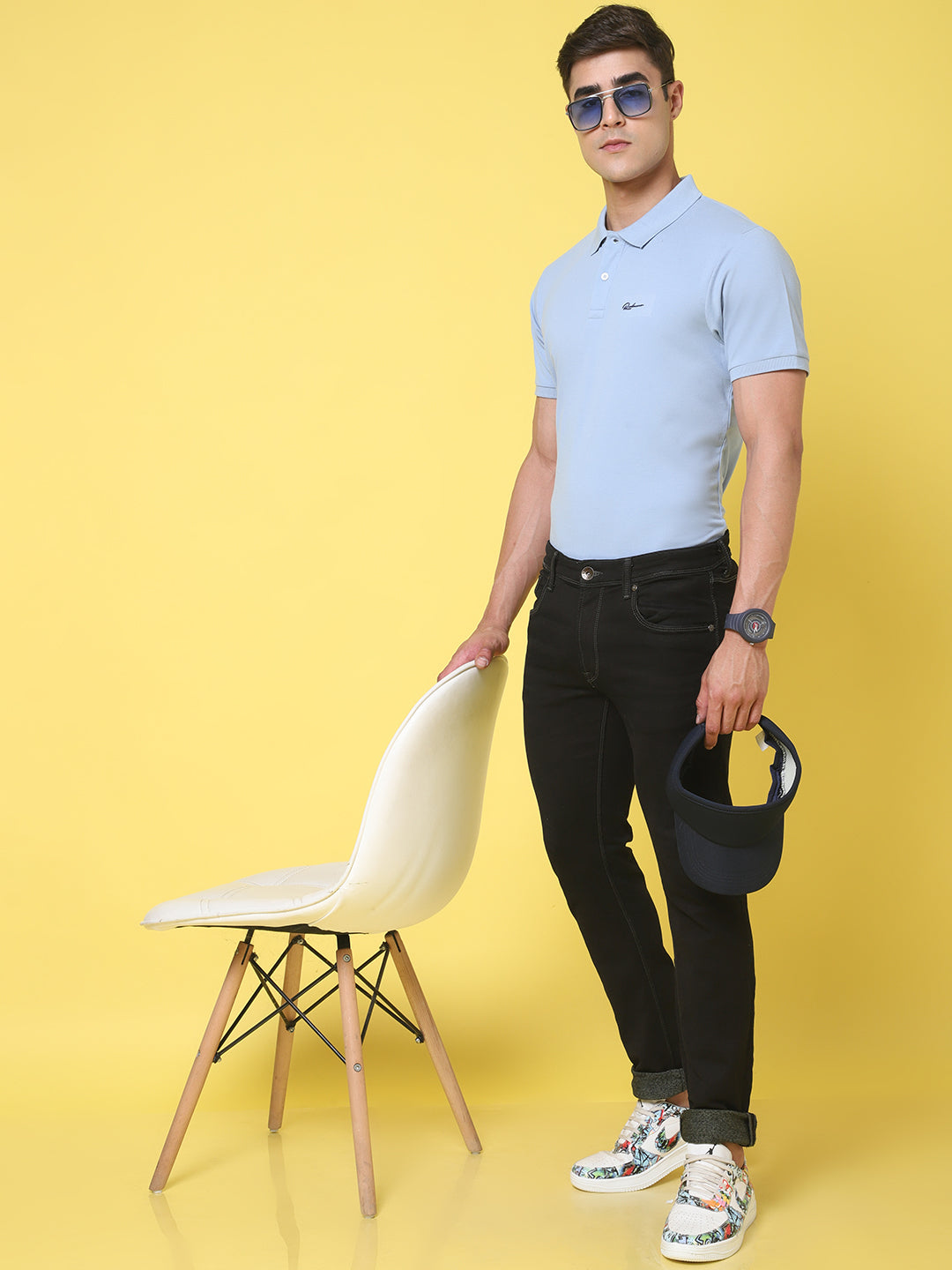 Polo Collar Blue Slim Fit Cotton T-Shirt