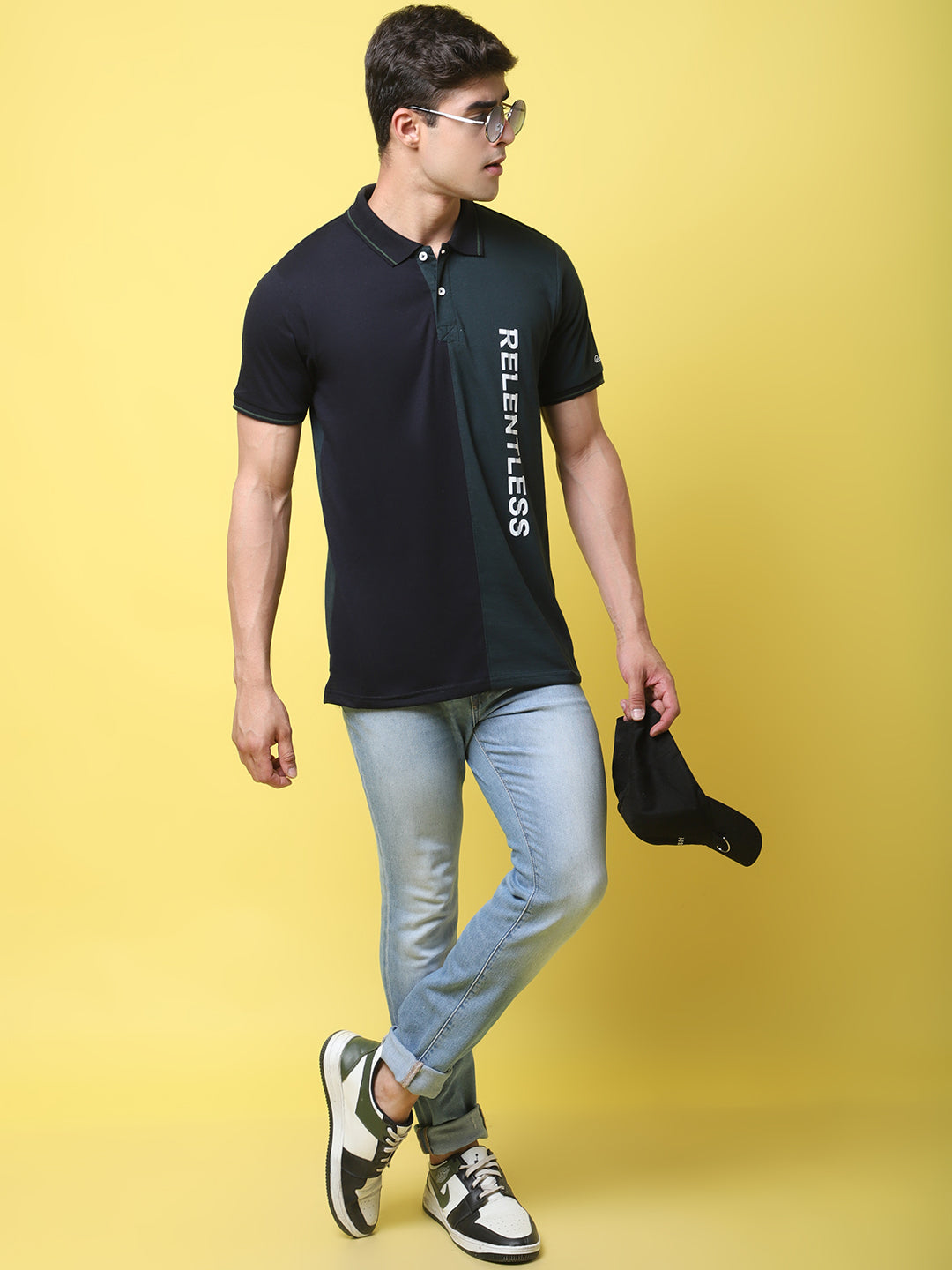 Colourblocked Polo Collar Cotton Slim Fit T-shirt