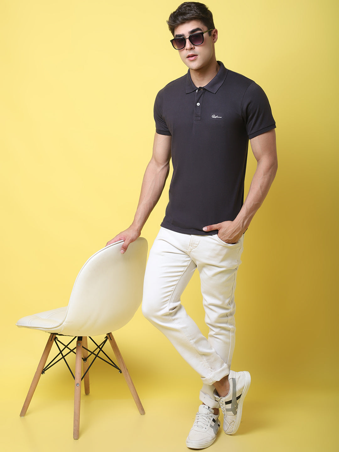 Typography Back Printed Polo Collar Slim Fit T-shirt