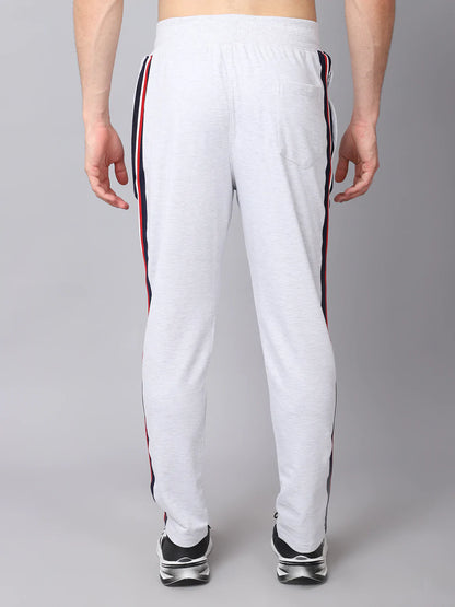 Men Grey Striped Slim-Fit Cotton Track Pants