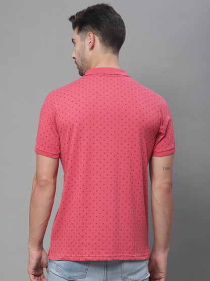 Micro Ditsy Printed Polo Collar Slim Fit Cotton T-shirt