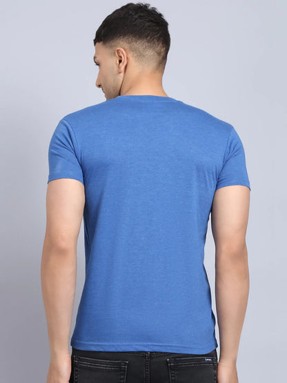 Men Blue  White Printed Slim Fit Cotton T-shirt