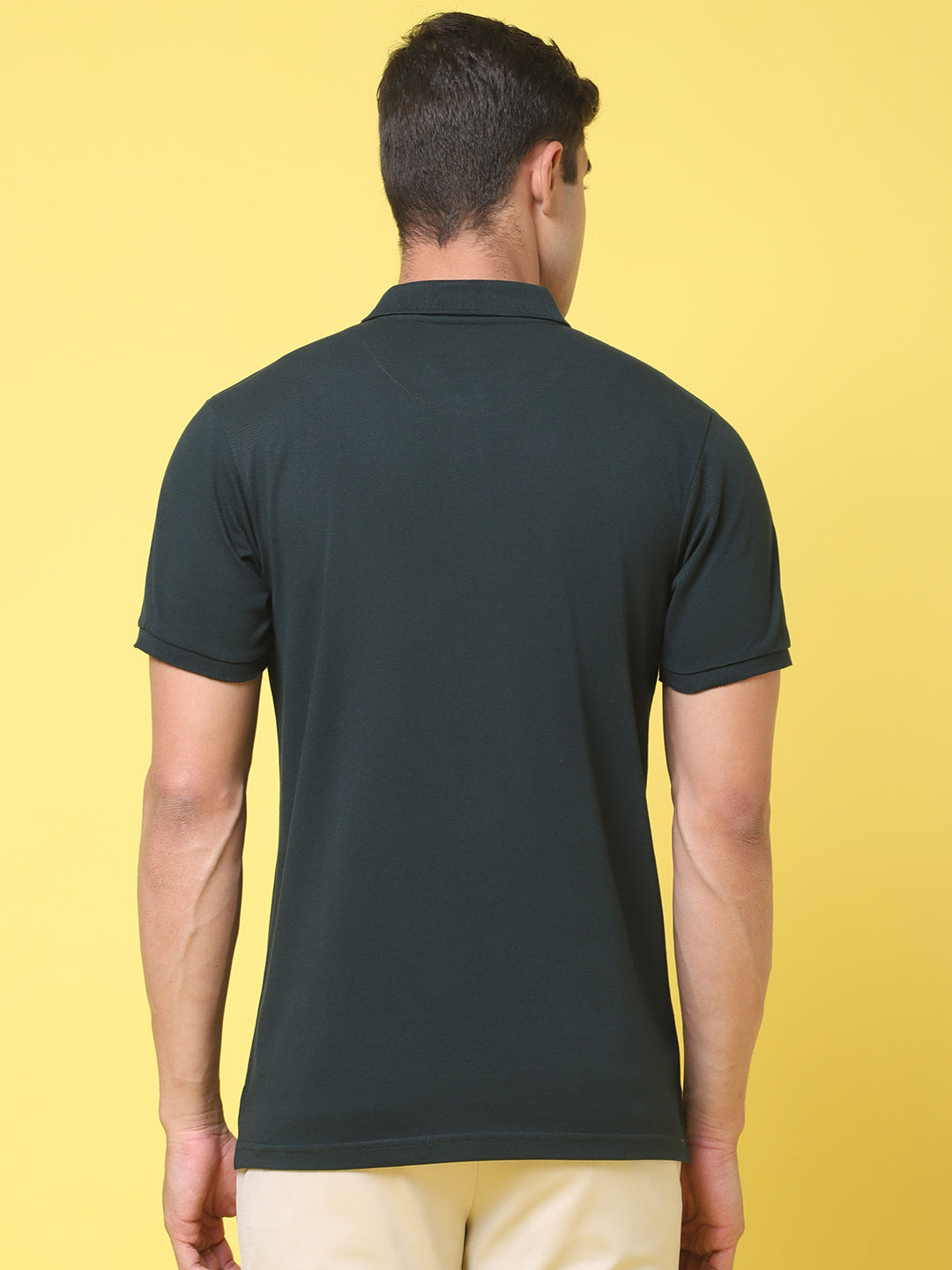Polo Collar Green Slim Fit Cotton T-Shirt