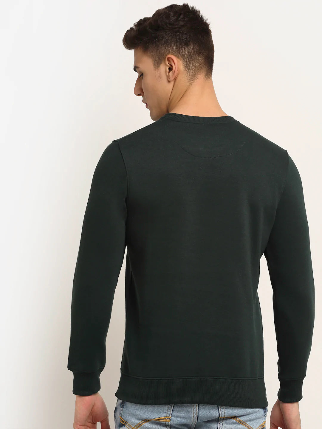 Men Green Fleece Printed Sweatshirt