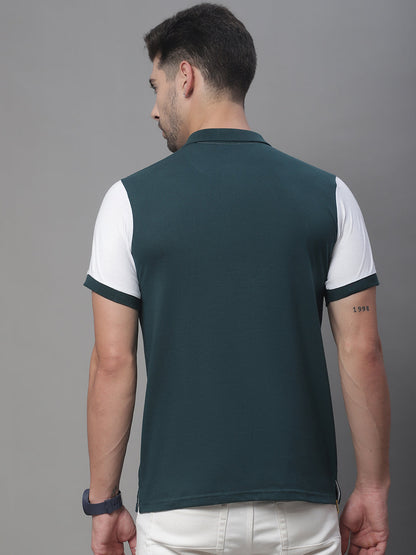 Colourblocked Polo Collar Slim Fit Cotton T-Shirt